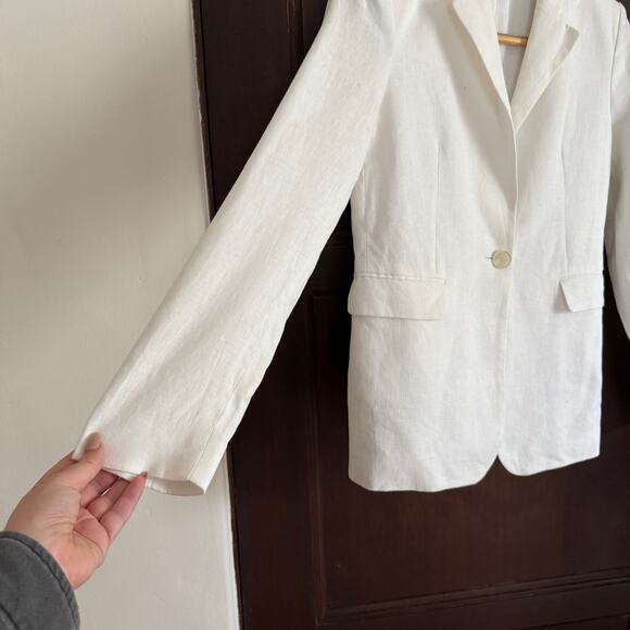 MANGO | White Linen Single Button Notch Collar Blazer | Size 2 - Picture 4 of 4